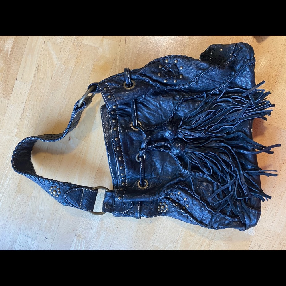 Black leather fringe and stud purse!